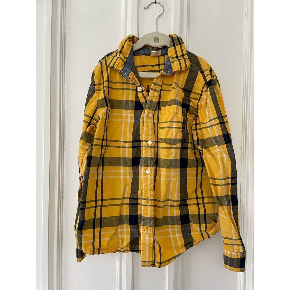 Gymboree boys yelllw plaid button down shirt L
